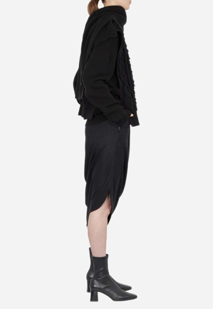 Skirts * | Dawei Wool Asymmetric Midi Skirt Black