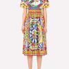 Dresses * | Dolce & Gabbana Carretto Print Ruffled Sleeve Silk Dress Multicolor