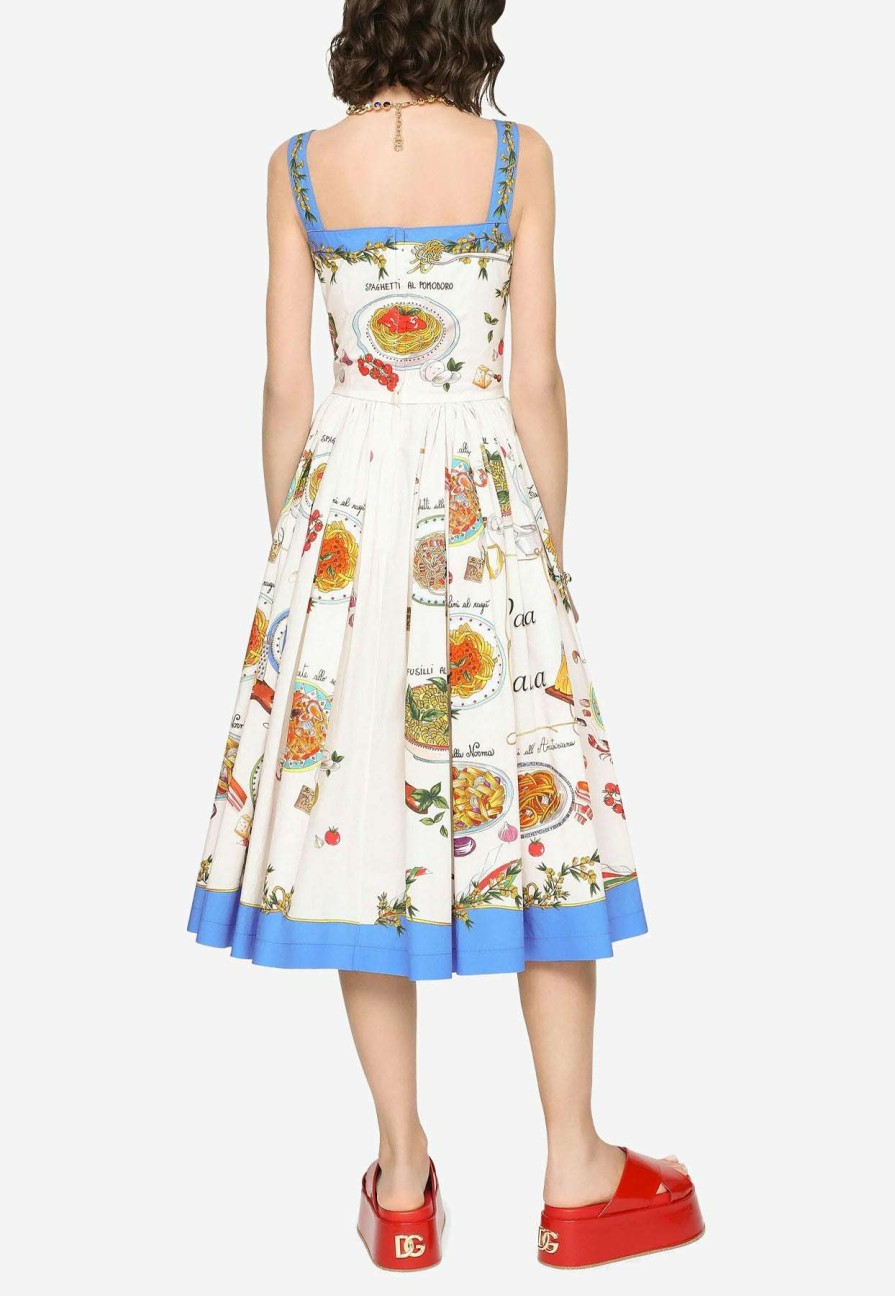 Dresses * | Dolce & Gabbana Pasta Print Pleated Midi Dress Multicolor