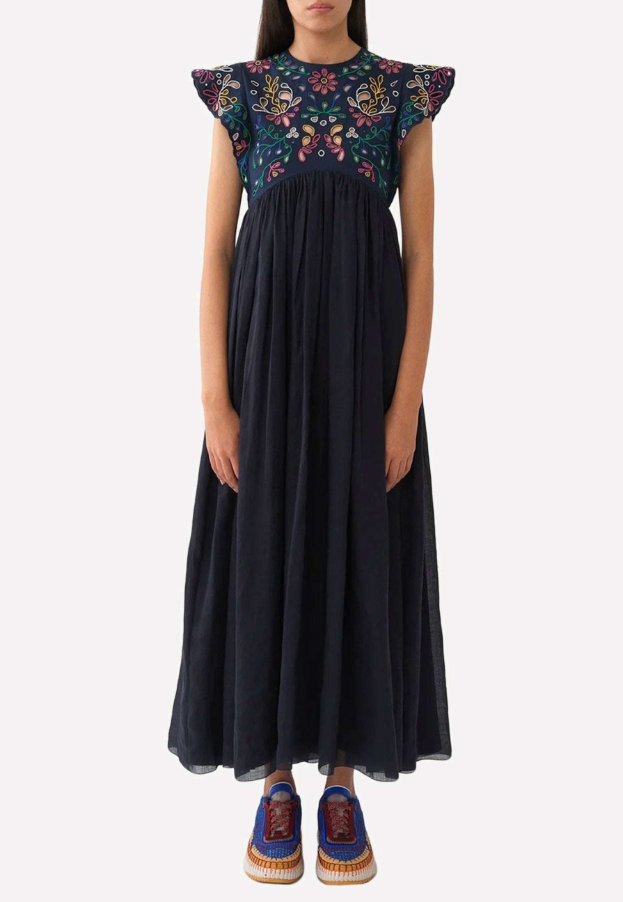 Dresses * | Chloe Empire Ruffled Maxi Dress Blue