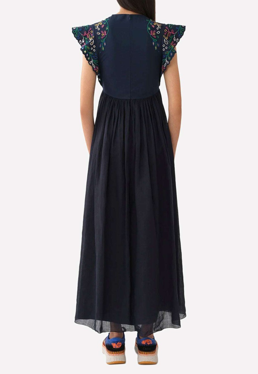 Dresses * | Chloe Empire Ruffled Maxi Dress Blue