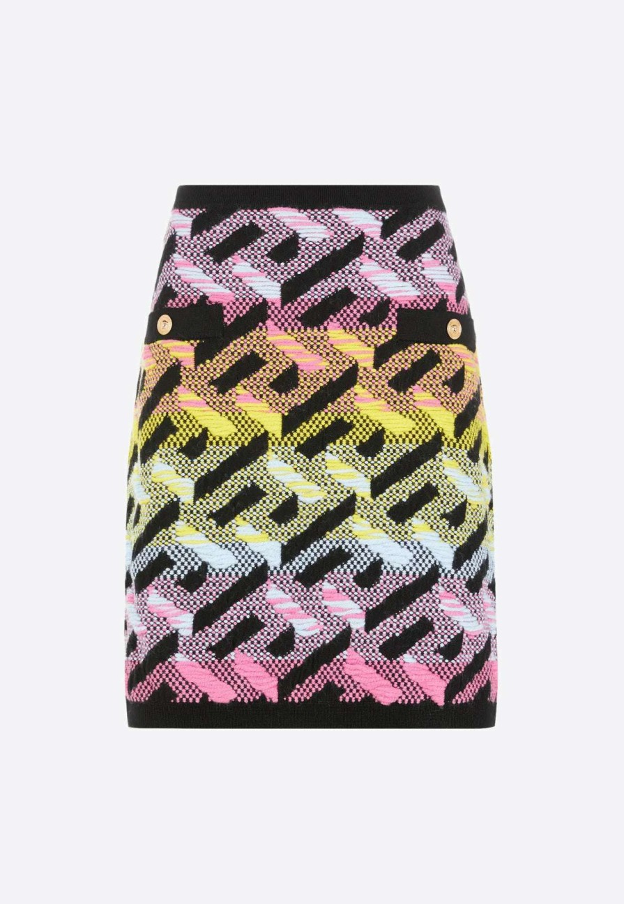 Skirts * | Versace Greca Patterned Wool Skirt Multicolor