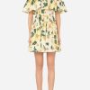 Dresses * | Dolce & Gabbana Off-Shoulder Camellia Print Poplin Dress Yellow