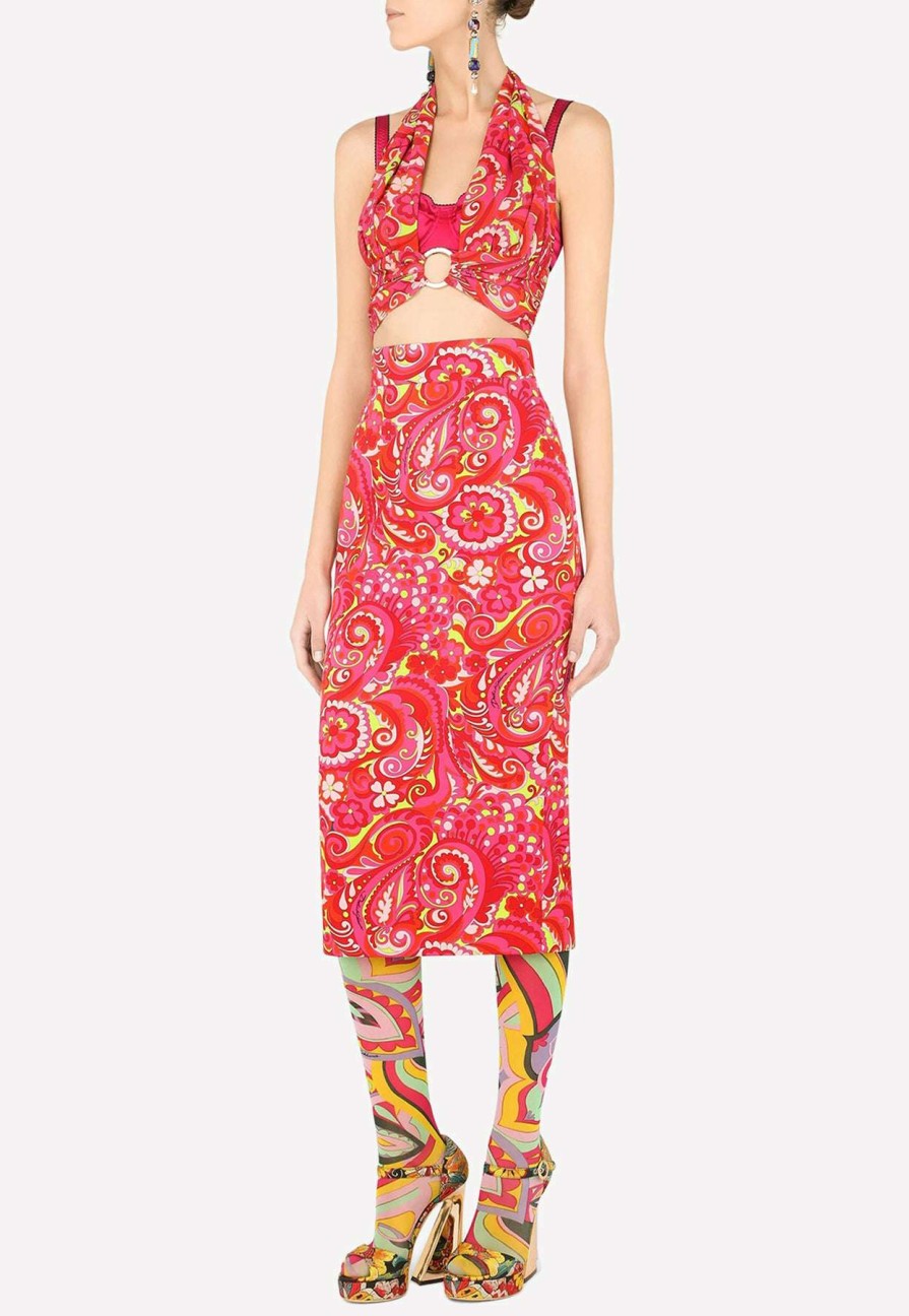 Evening * | Dolce & Gabbana 60S Print Cropped Top With Ring Detail Hot Pink