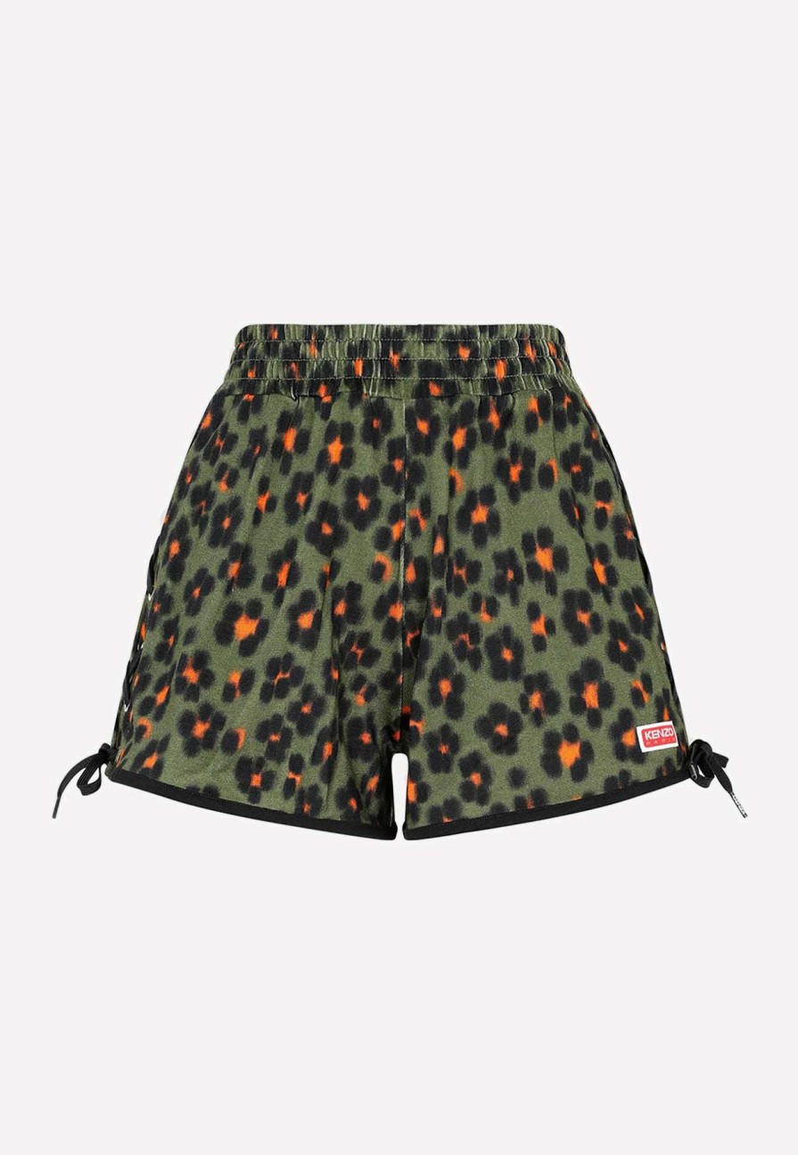 Shorts * | Kenzo Leopard-Print Drawstring Shorts Green