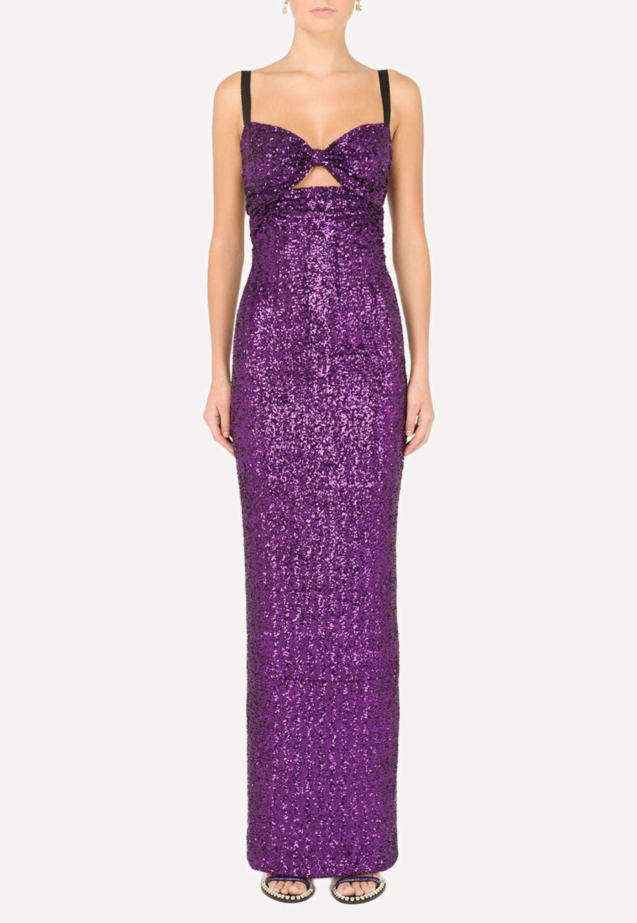 Evening * | Dolce & Gabbana Sleeveless Sequined Maxi Dress Purple