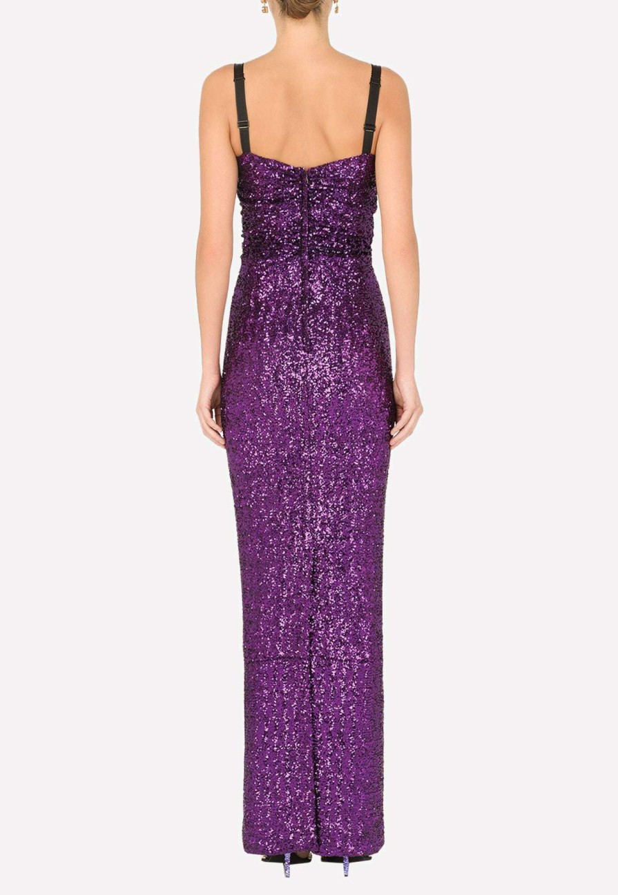 Evening * | Dolce & Gabbana Sleeveless Sequined Maxi Dress Purple