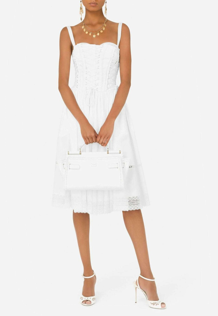 Evening * | Dolce & Gabbana Gabardine Bustier Strapless Midi Dress White