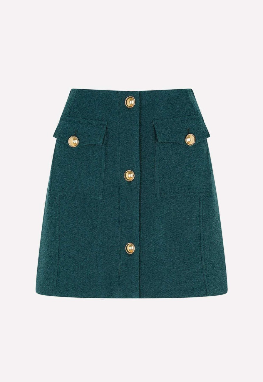 Skirts * | Alessandra Rich Tweed Boucle Mini Skirt With Buttons Green