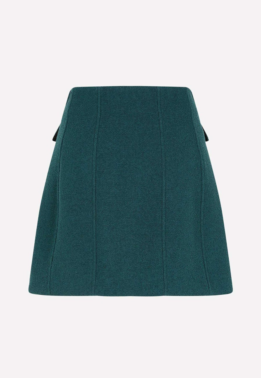 Skirts * | Alessandra Rich Tweed Boucle Mini Skirt With Buttons Green