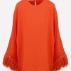 Evening * | Valentino Feather-Trimmed Cady Couture Top Orange