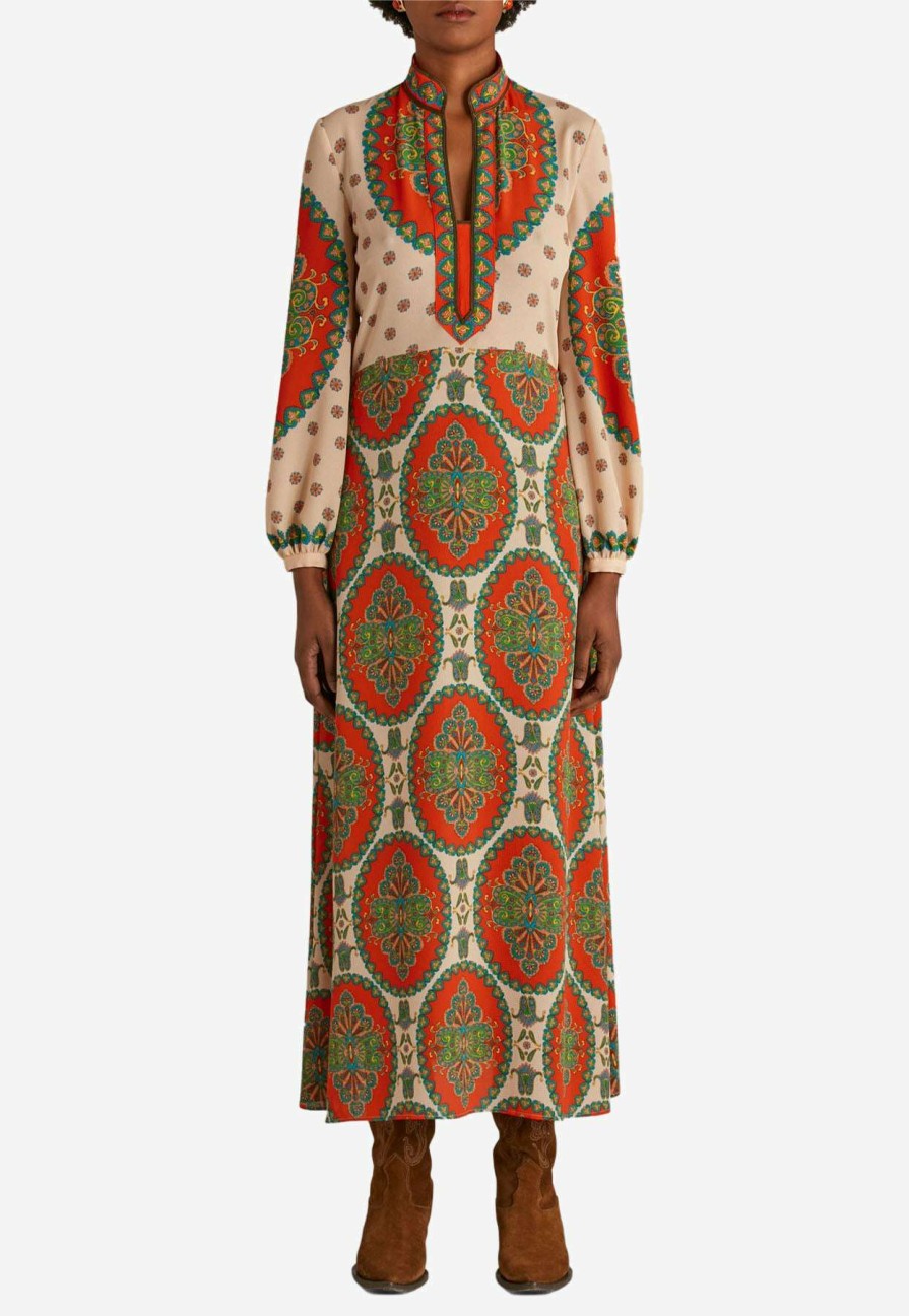 Dresses * | Etro Paisley Medallion Print Midi Dress Multicolor