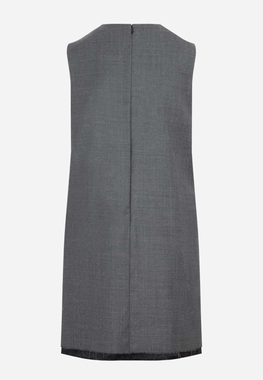 Dresses * | Miu Miu Logo Sleeveless Mini Dress In Wool Gray