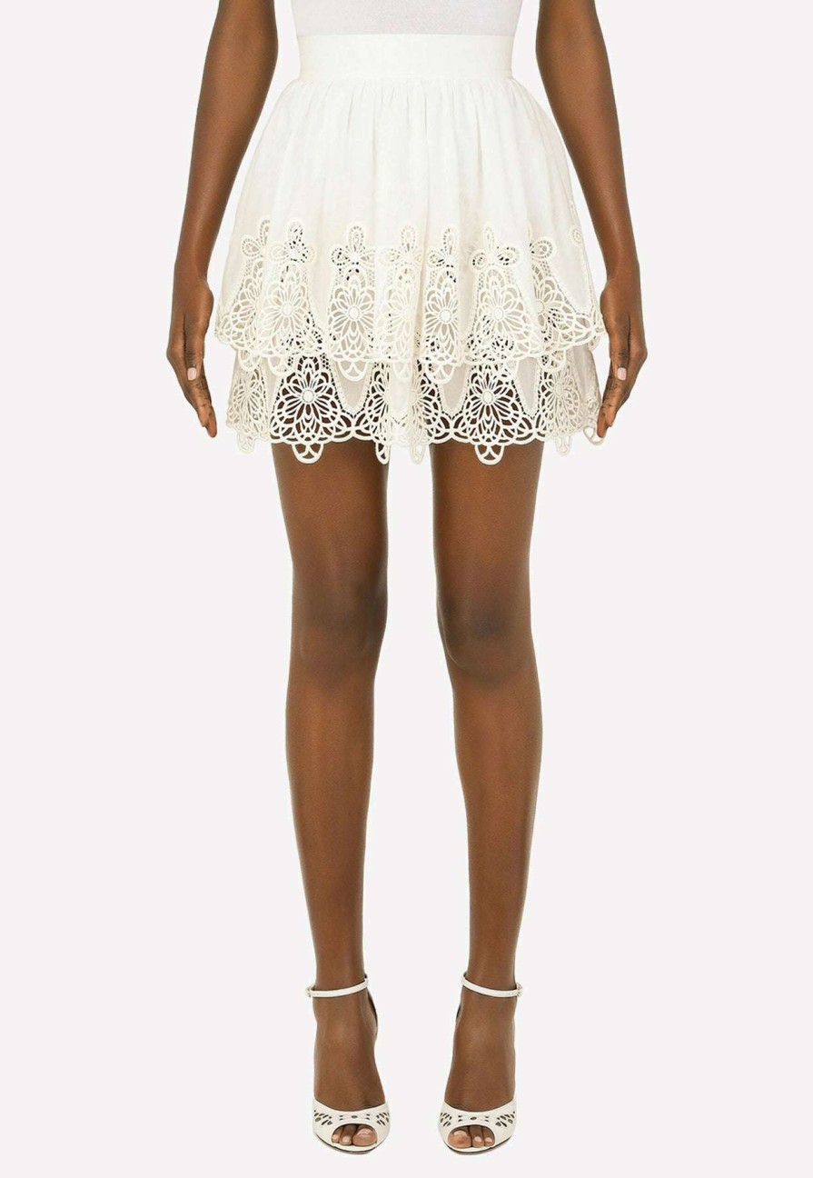 Skirts * | Dolce & Gabbana Ruffle Embroidered Mini Skirt White