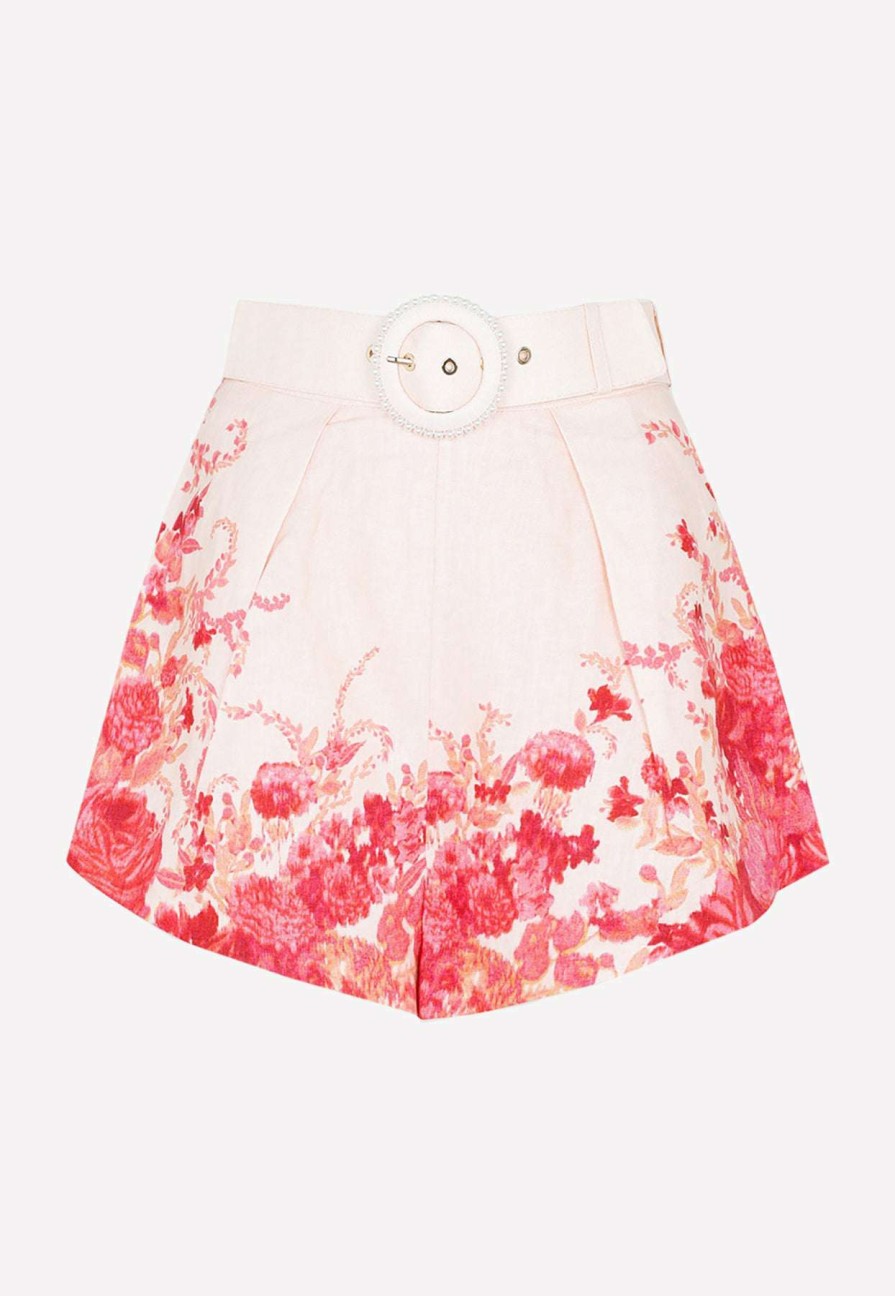 Shorts * | Zimmermann High Tide Floral Print Shorts Pink