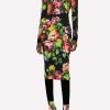 Dresses * | Dolce & Gabbana Floral Print Silk Charmeuse Midi Dress Black