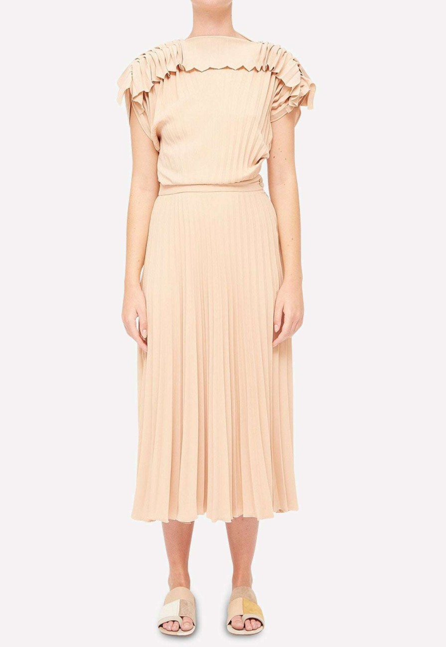 Dresses * | Mm6 Maison Margiela Pleated Crepe Midi Dress Nude