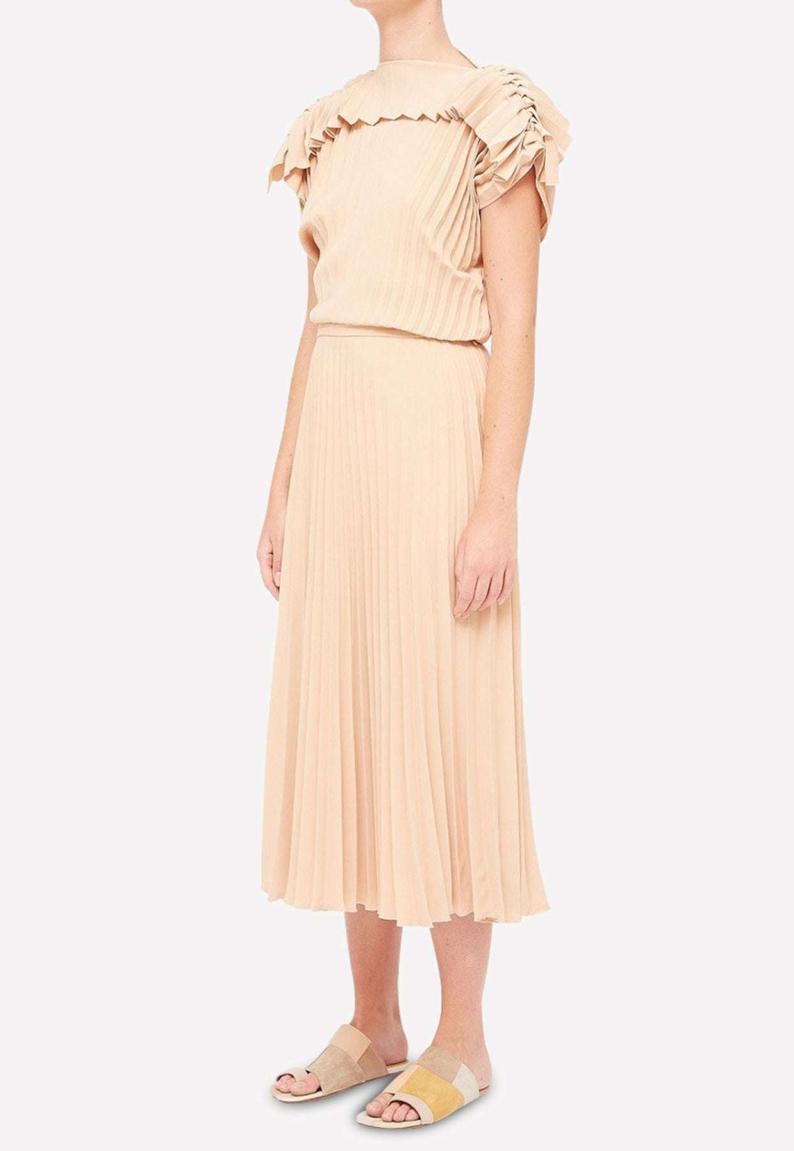 Dresses * | Mm6 Maison Margiela Pleated Crepe Midi Dress Nude