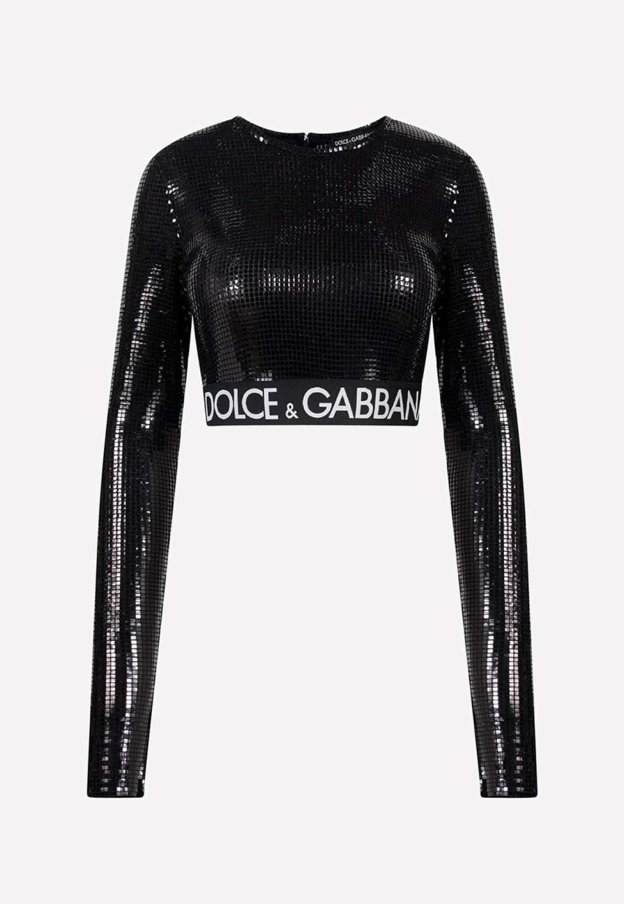 Evening * | Dolce & Gabbana Sequin Embellished Crop Top Black