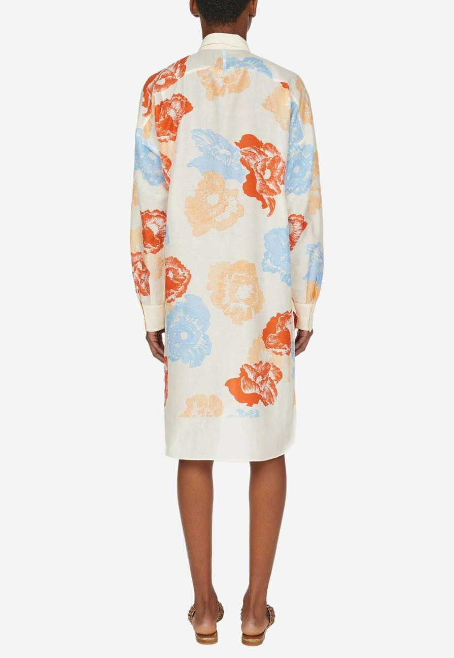 Dresses * | Salvatore Ferragamo Poppy Print Silk Shirt Dress Multicolor