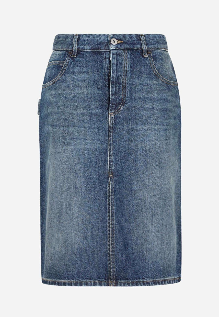 Skirts * | Bottega Veneta Denim Knee-Length Skirt Blue