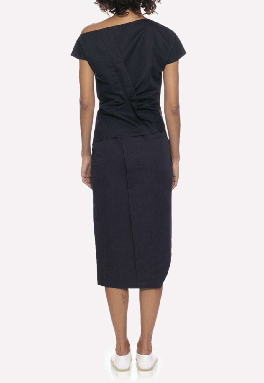 Skirts * | Dawei Cotton Wrap Skirt With Slit Blue