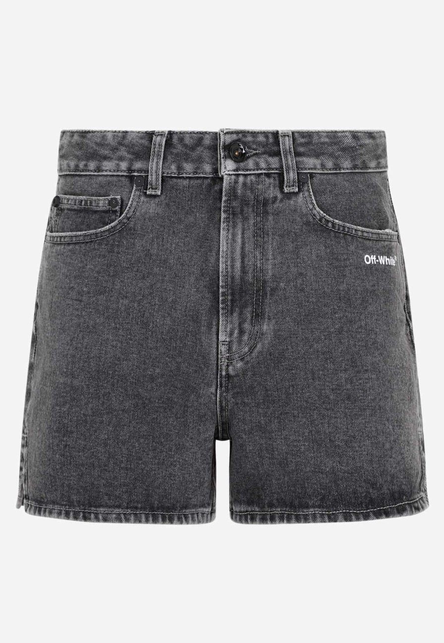 Shorts * | Off-White Diagonal Print Denim Shorts Gray