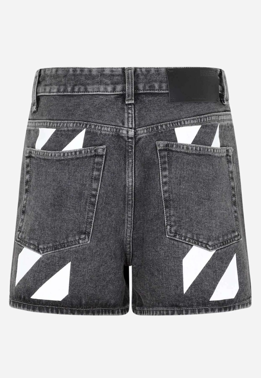 Shorts * | Off-White Diagonal Print Denim Shorts Gray