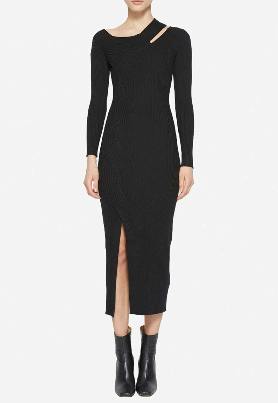 Dresses * | Jonathan Simkhai Camille Off-Shoulder Dress In Wool Black