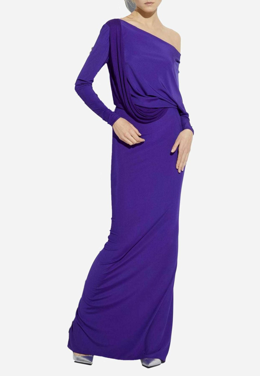 Dresses * | Tom Ford Off-Shoulder Draped Evening Gown Cobalt