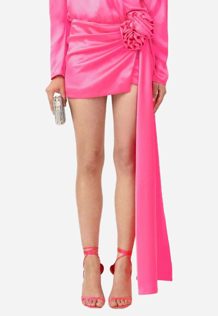 Skirts * | Magda Butrym Draped Sash Mini Skirt With 3D Flower Pink