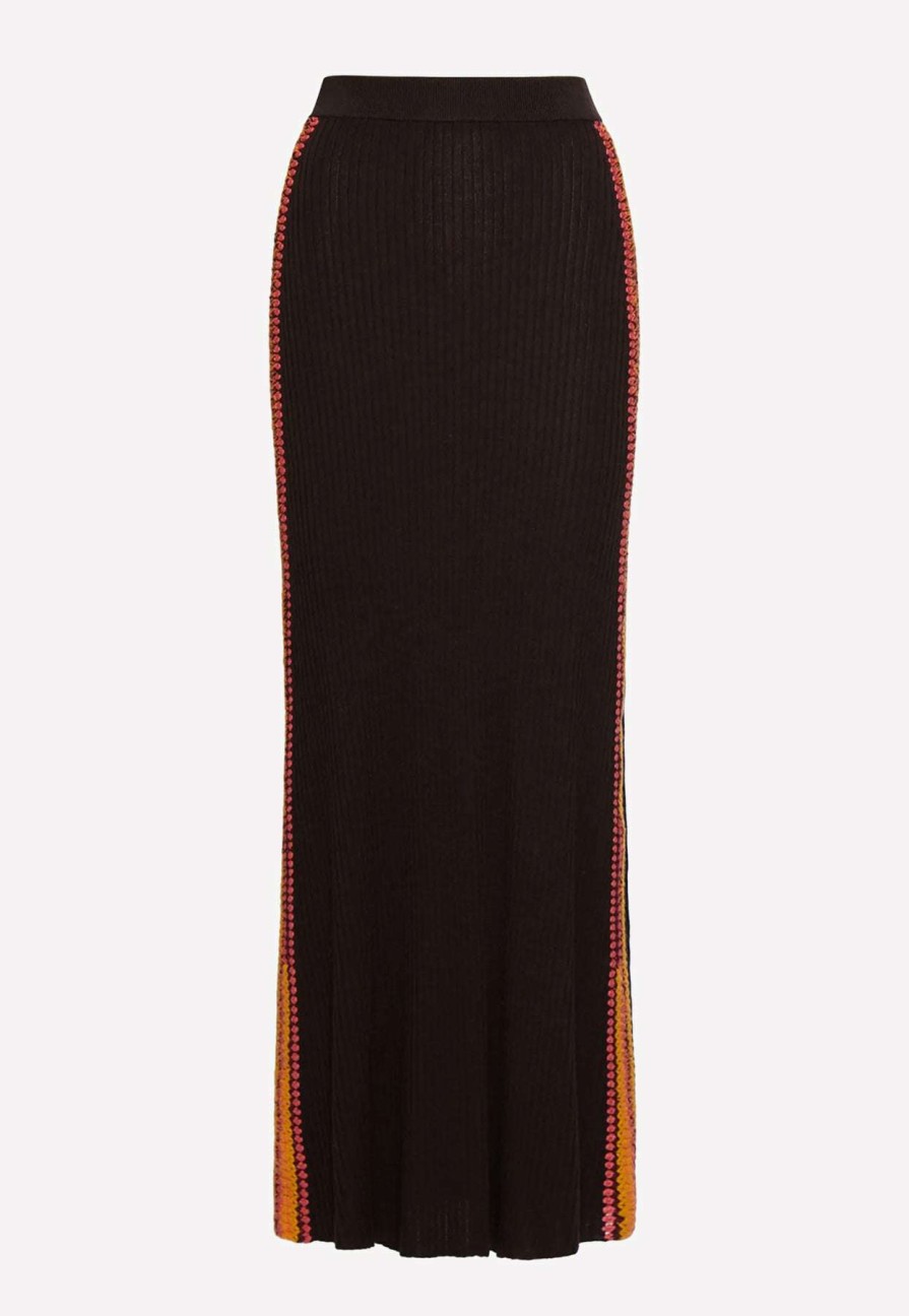 Skirts * | Chloe Ribbed Knit Midi Skirt In Wool Brown