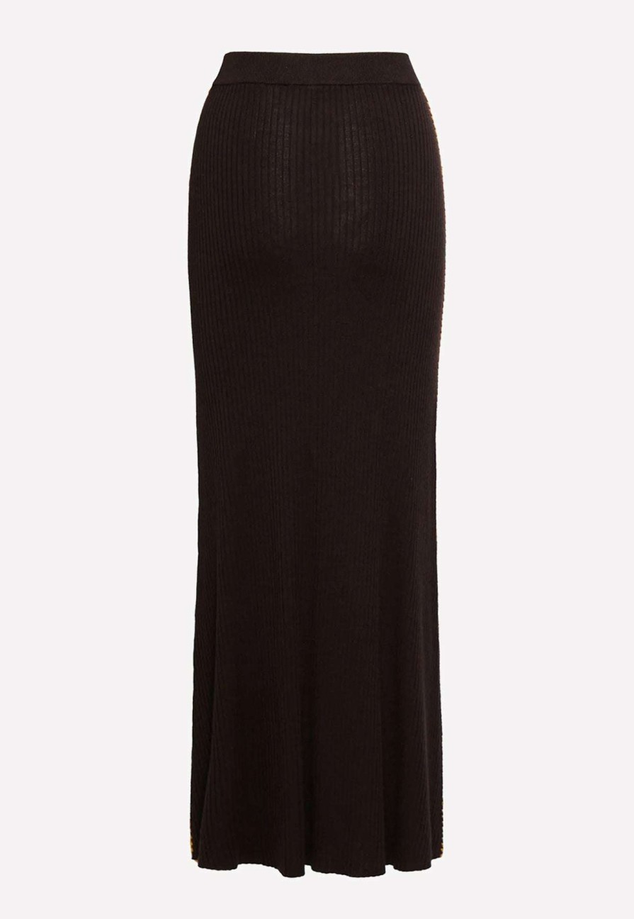 Skirts * | Chloe Ribbed Knit Midi Skirt In Wool Brown