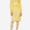 Dresses * | Emilio Pucci Marilyn Vortici Print Long-Sleeved Satin Dress Yellow