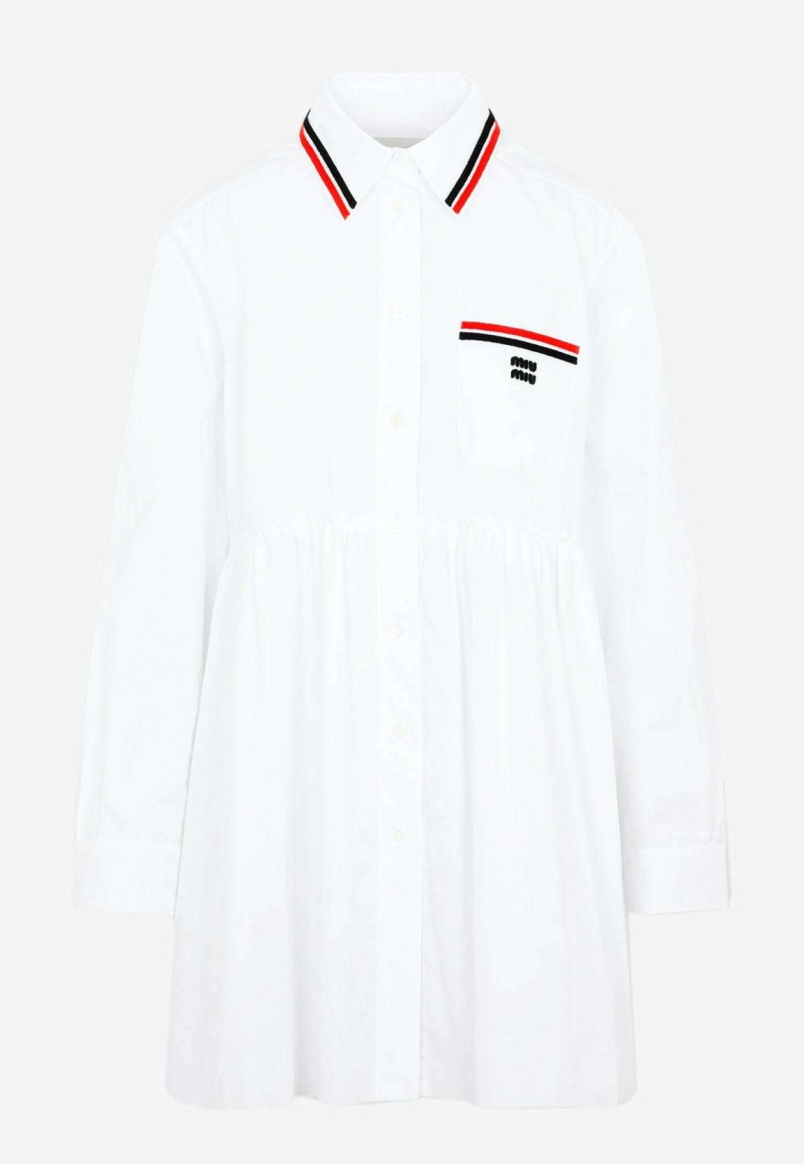 Dresses * | Miu Miu Logo Embroidery Shirt Dress White