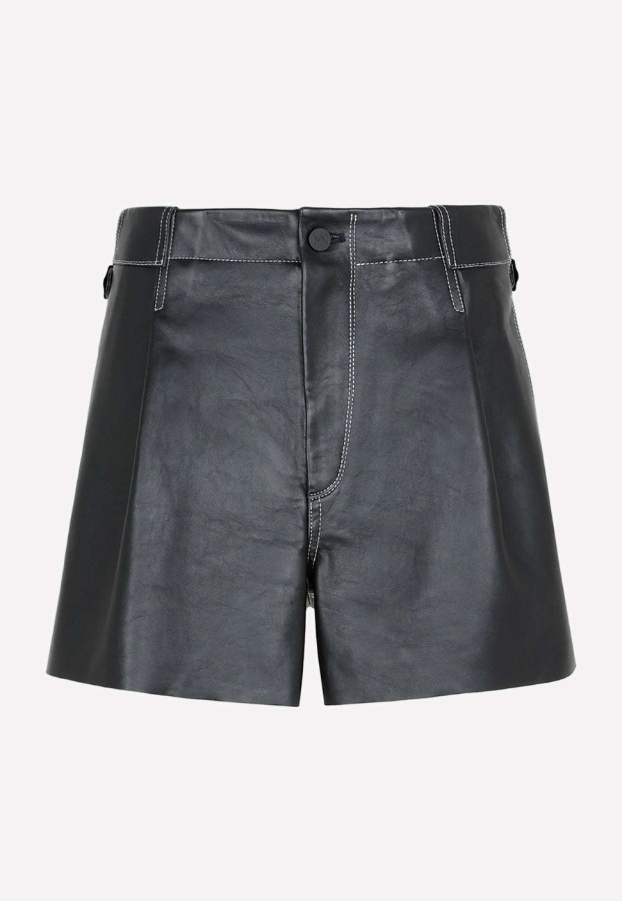 Shorts * | The Mannei Sakib High-Waist Leather Shorts Black