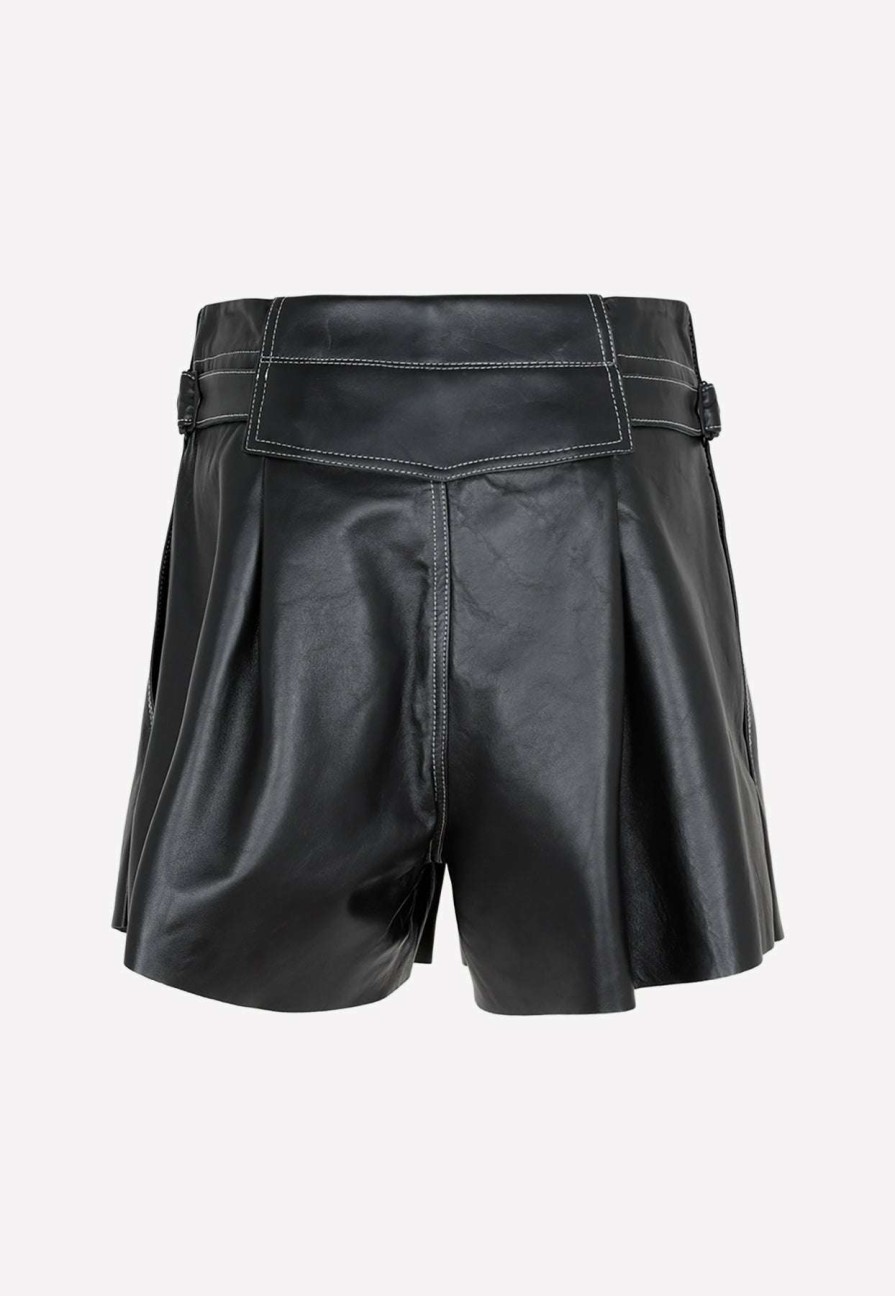 Shorts * | The Mannei Sakib High-Waist Leather Shorts Black