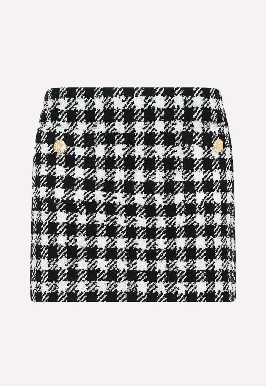 Skirts * | Alessandra Rich Vichy Tweed Mini Skirt Monochrome