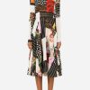 Evening * | Dolce & Gabbana Patchwork Long-Sleeved Chiffon Flared Dress Multicolor