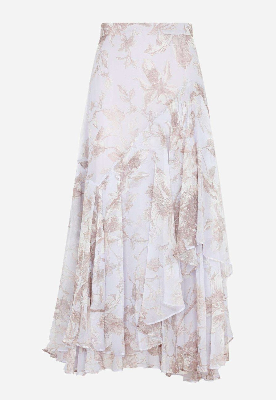 Skirts * | Erdem Harlow Floral Maxi Skirt With Ruffles Multicolor