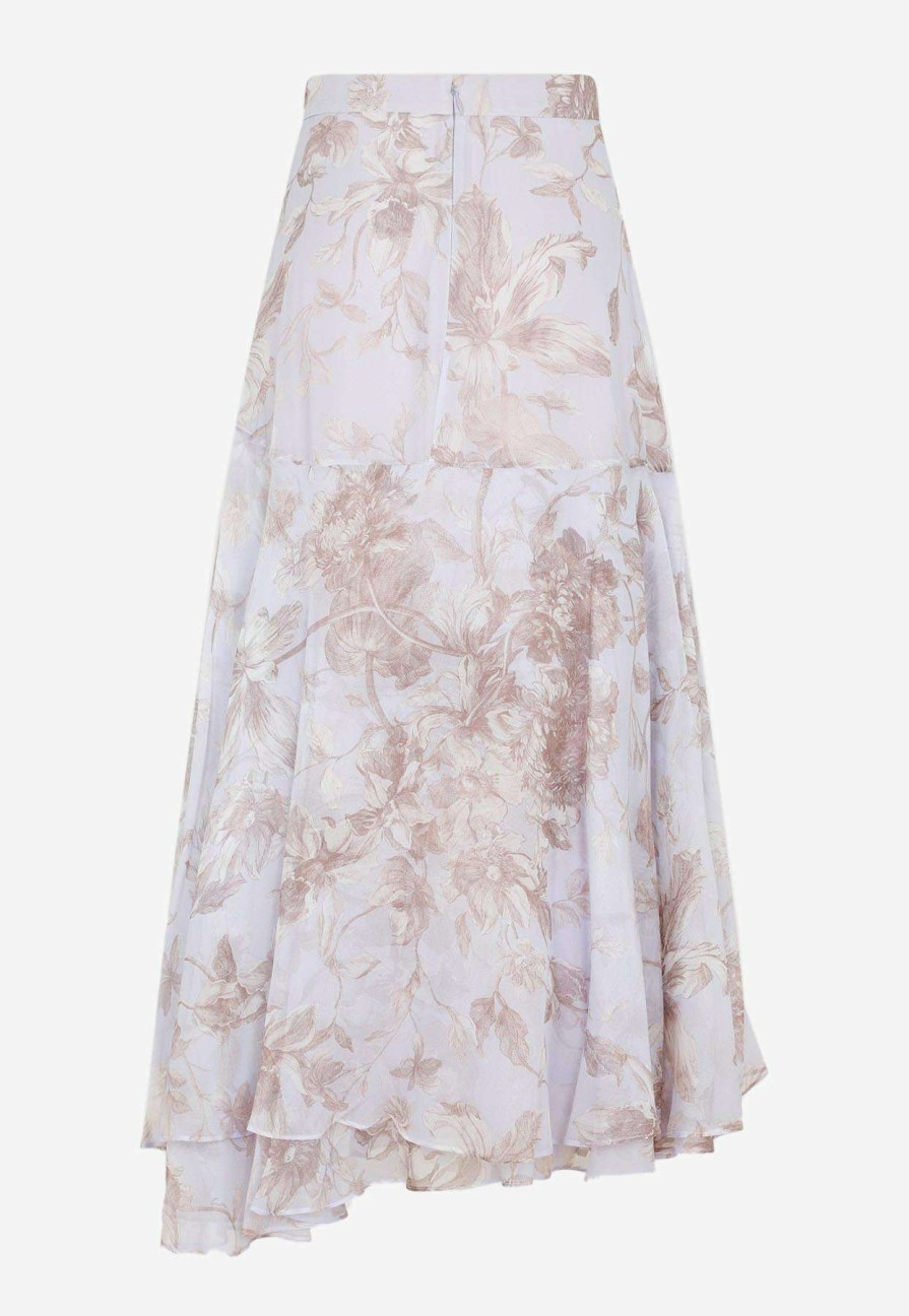 Skirts * | Erdem Harlow Floral Maxi Skirt With Ruffles Multicolor