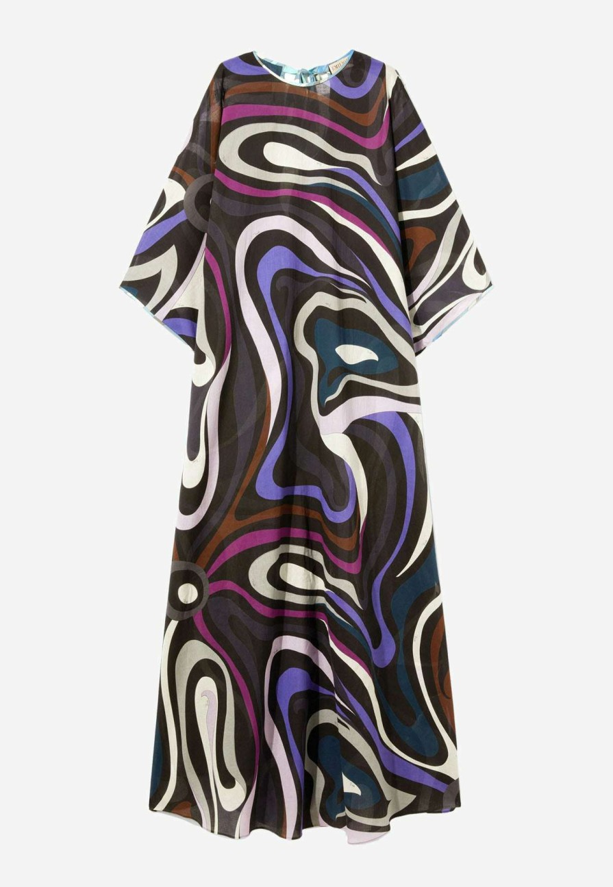 Dresses * | Emilio Pucci Marmo Print Oversized Maxi Kaftan Dress Multicolor