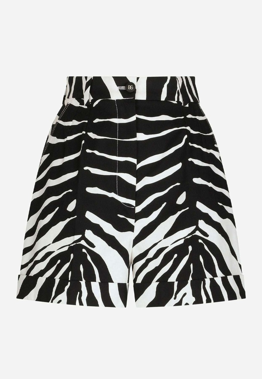 Shorts * | Dolce & Gabbana High-Waist Zebra Print Drill Shorts Monochrome