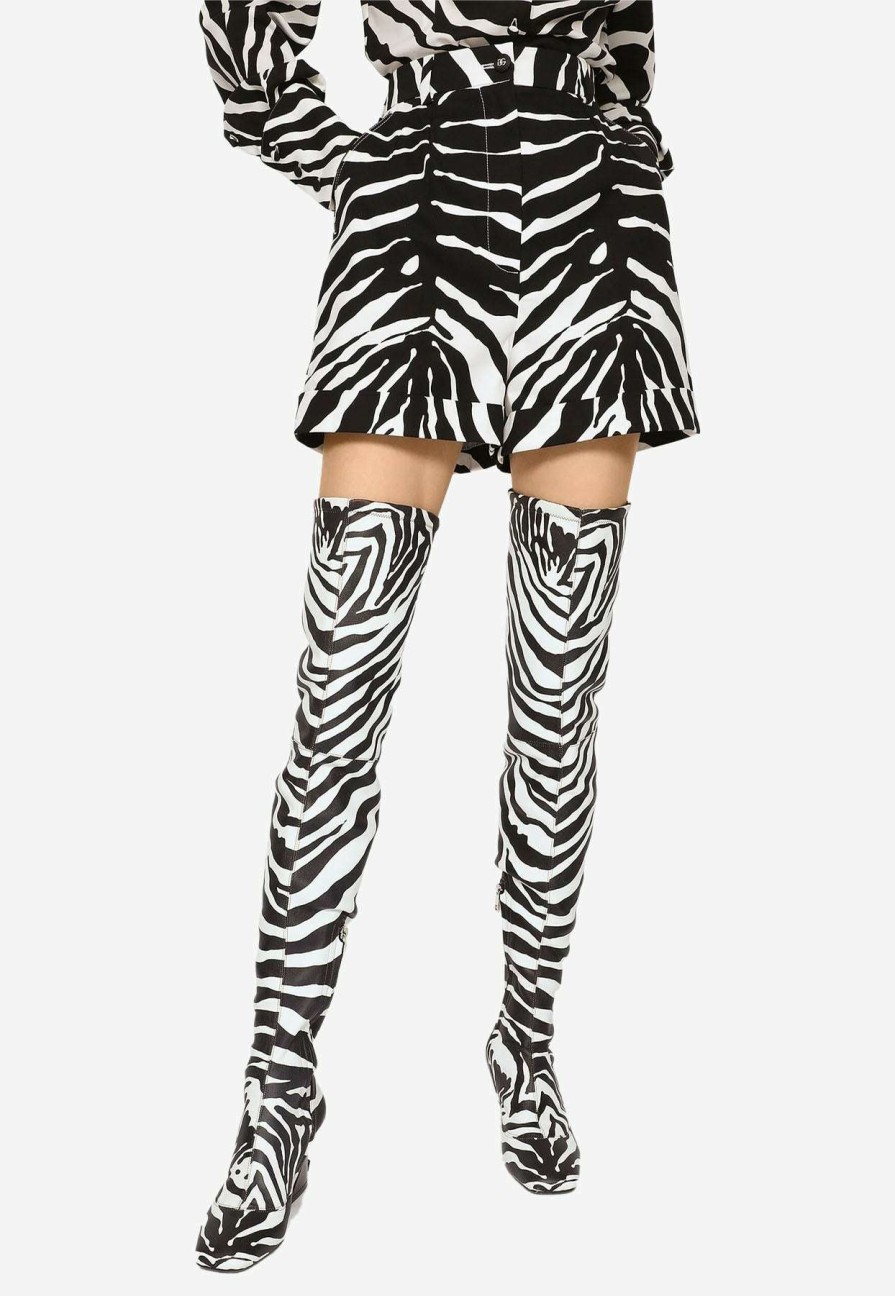 Shorts * | Dolce & Gabbana High-Waist Zebra Print Drill Shorts Monochrome