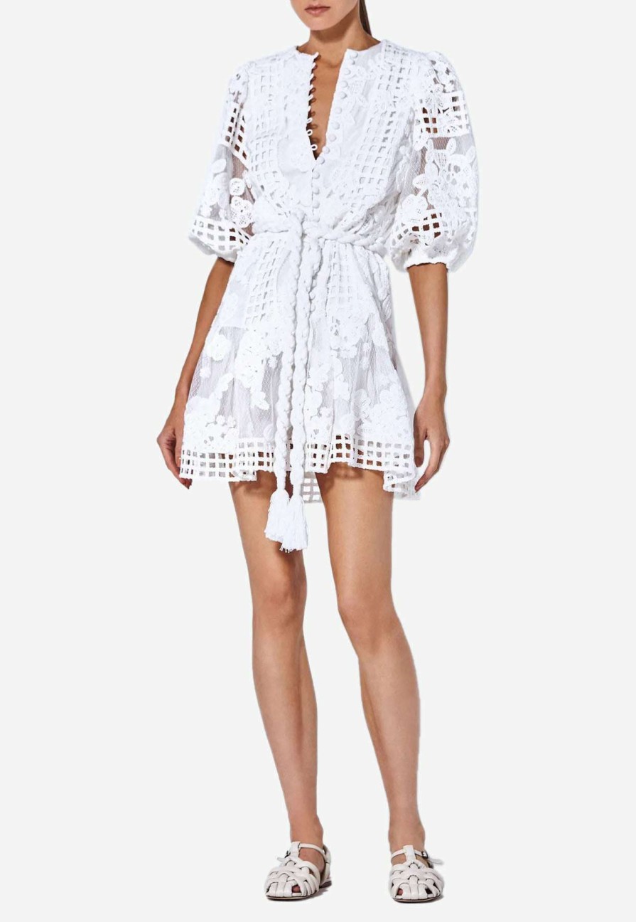 Evening * | Alexis Zazario Macrame Lace Mini Dress White