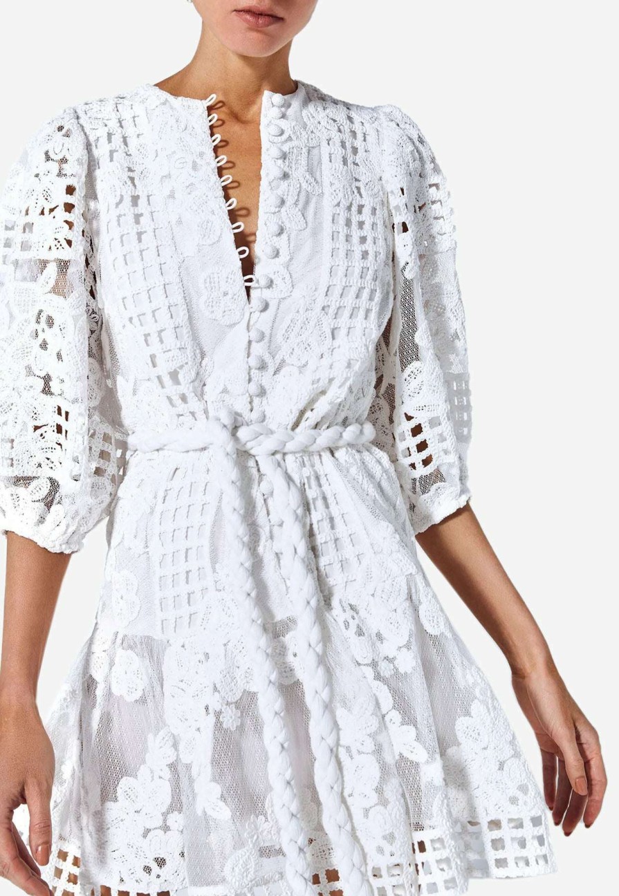 Evening * | Alexis Zazario Macrame Lace Mini Dress White