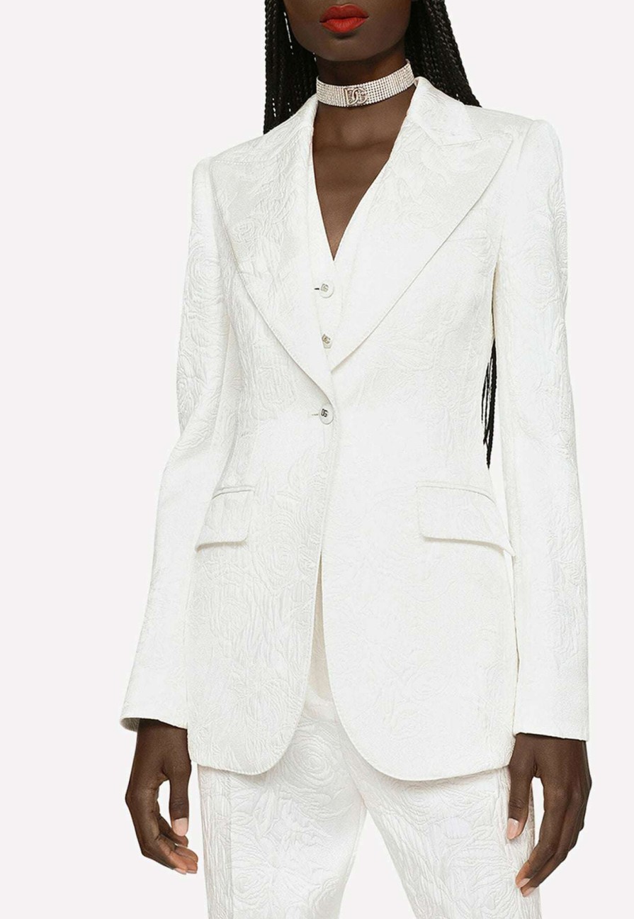 Evening * | Dolce & Gabbana Single-Breasted Floral Brocade Blazer White