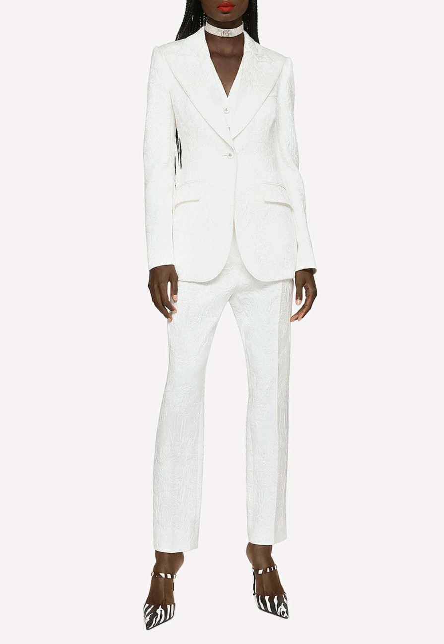 Evening * | Dolce & Gabbana Single-Breasted Floral Brocade Blazer White