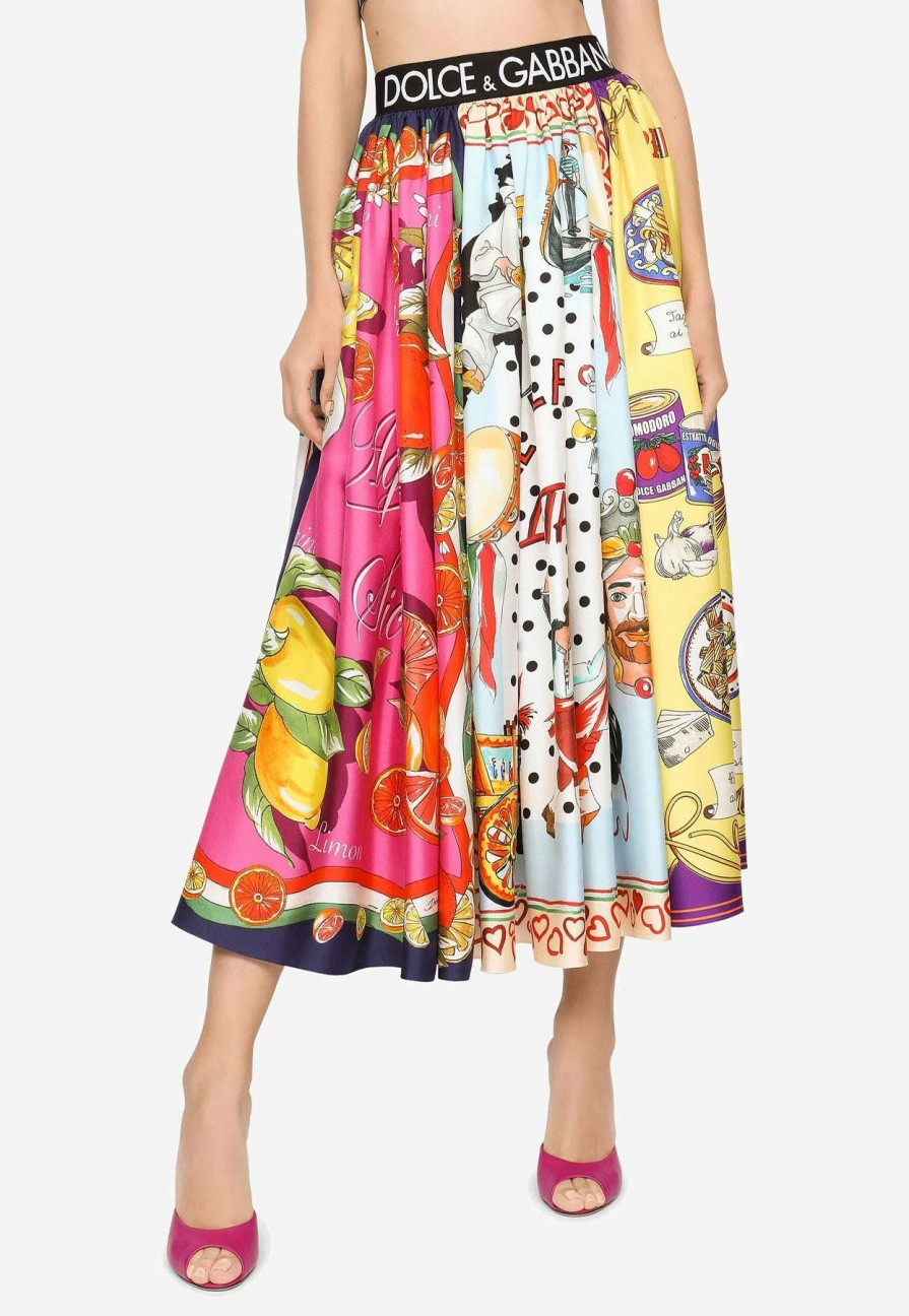 Skirts * | Dolce & Gabbana Mixed Panels Pleated Midi Skirt Multicolor