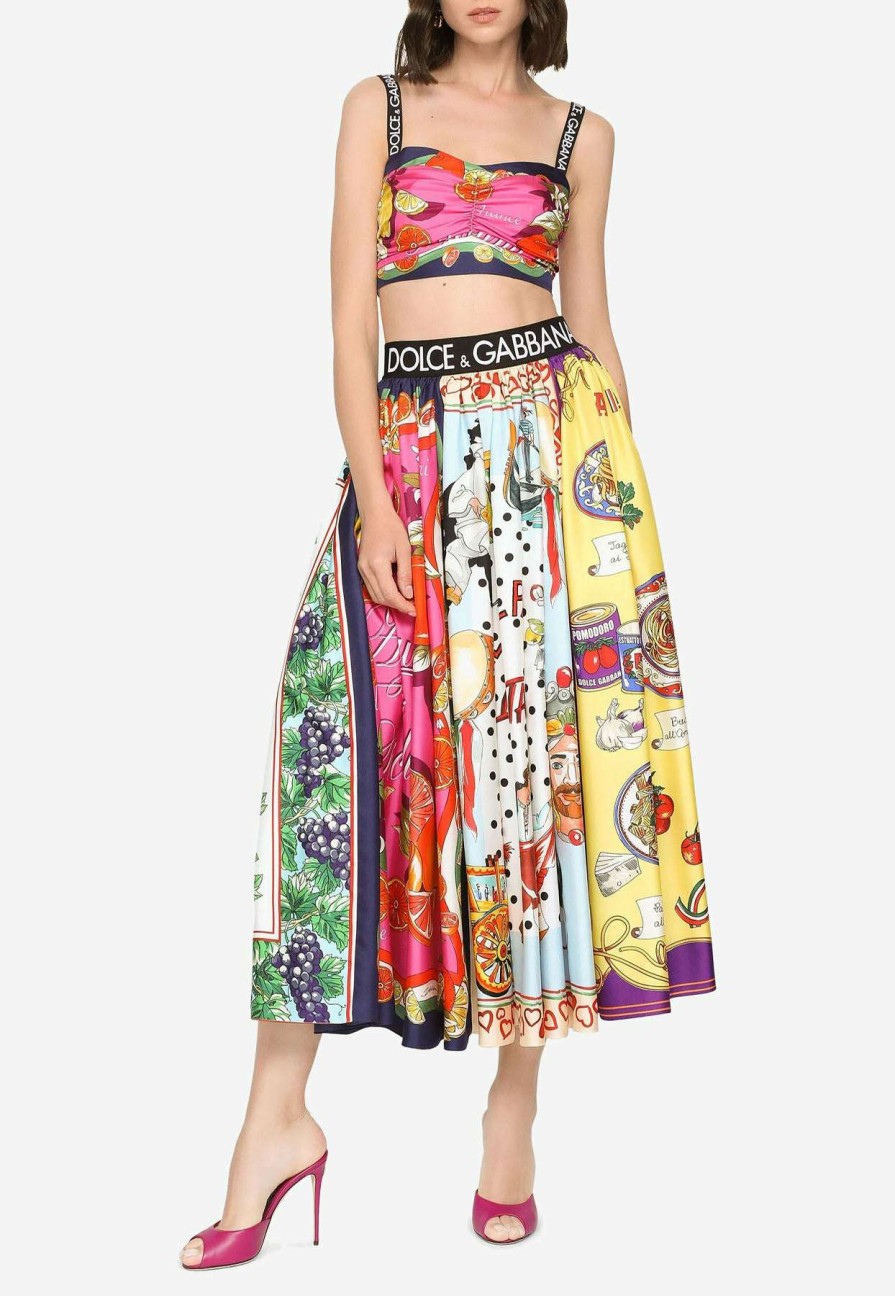 Skirts * | Dolce & Gabbana Mixed Panels Pleated Midi Skirt Multicolor